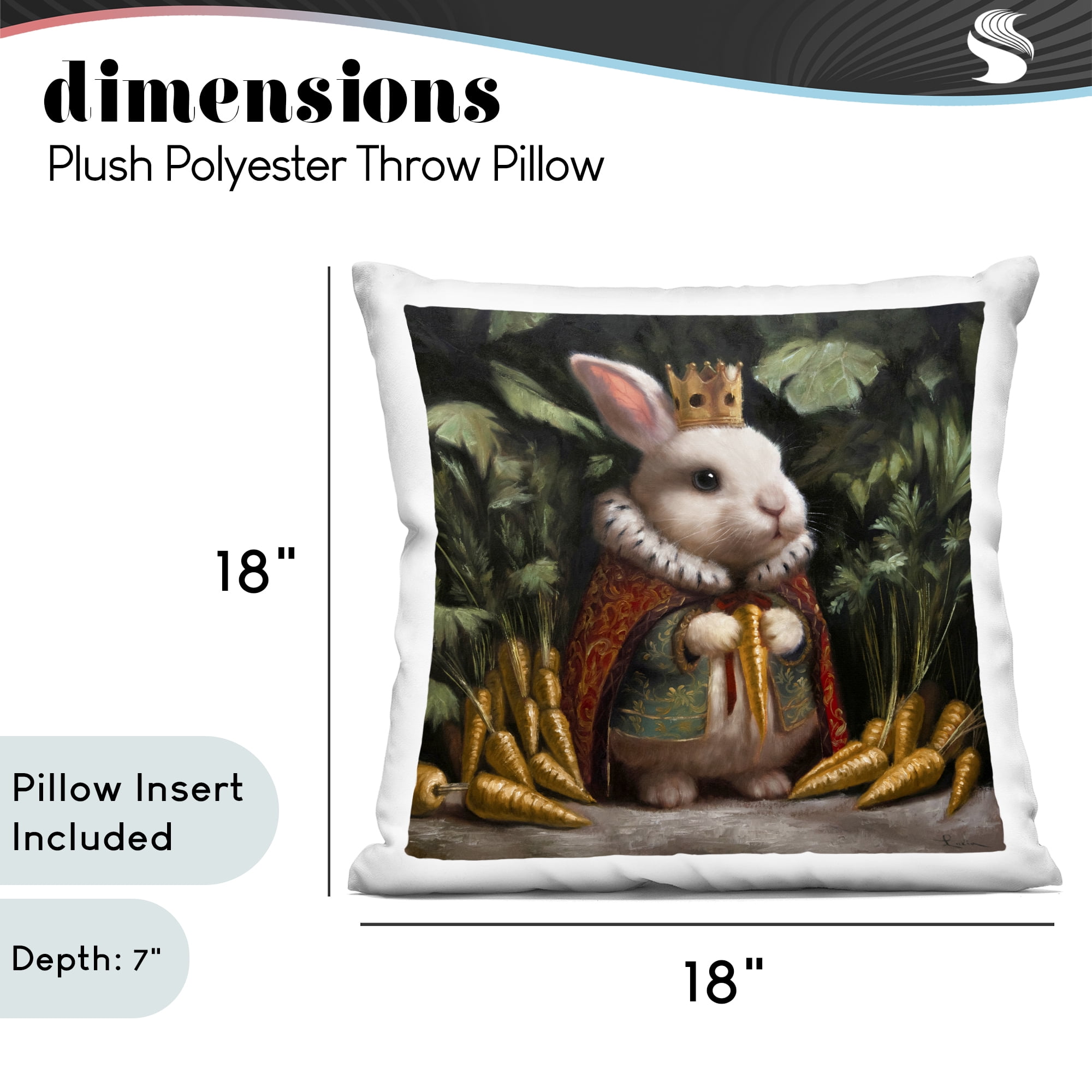 Stupell Industries Carrot Gold Royal Rabbit Decorative Printed Throw Pillow, design by Lucia Heffernan, 18 x 7 x 18