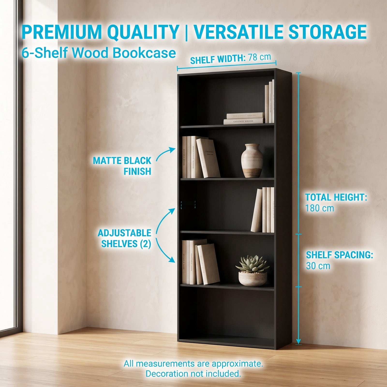 Furnibear 5-Tier Bookshelf, 67 Inch Modern Wood Storage Bookcase, Multi-Functional Display Cabinet with 2 Anti-Tipping Kits for Living Room, Bedroom, Home Office and