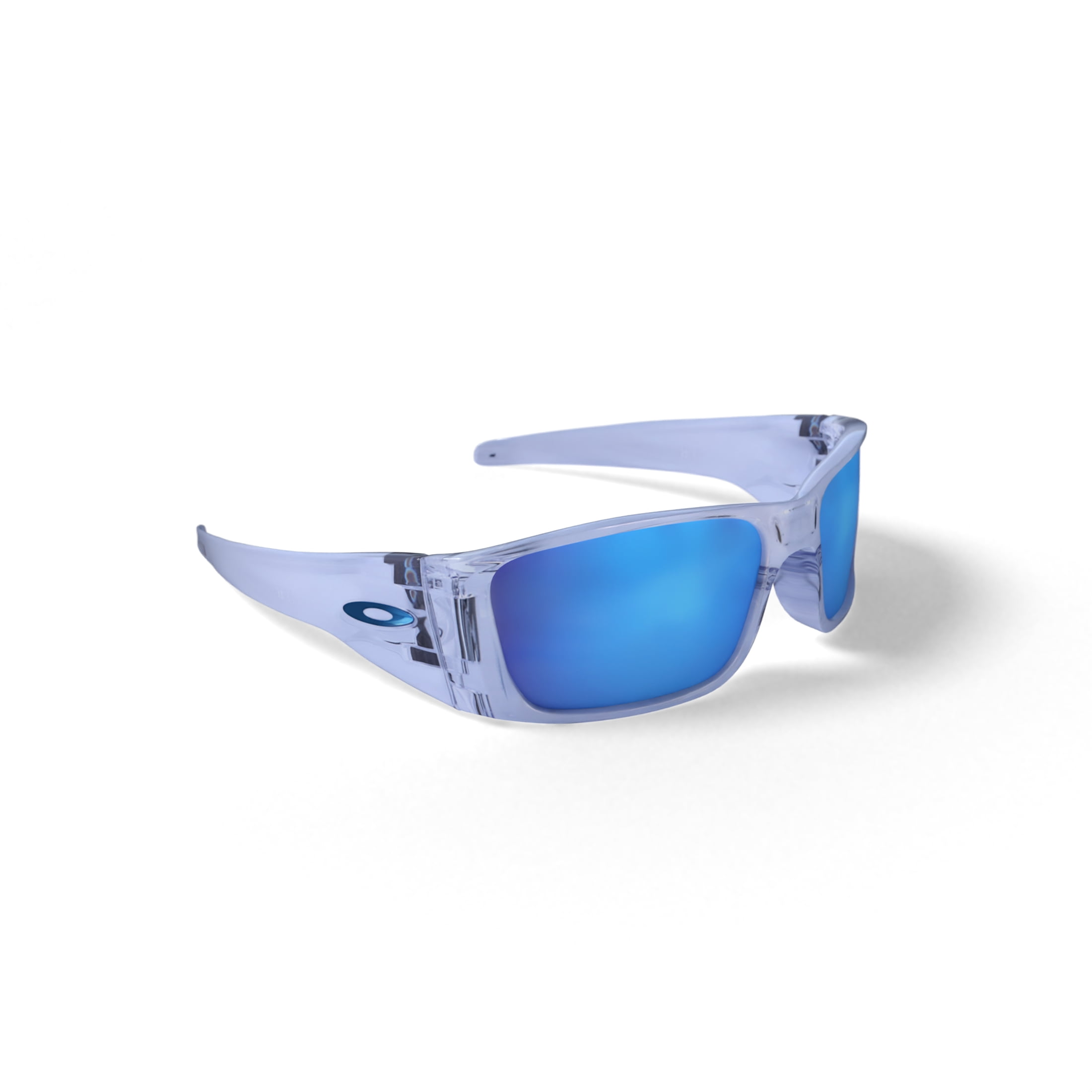 Oakley Heliostat Sunglasses, Wrap Polarized Eyeglasses with Prizm Lenses, Size 61, Clear/Prizm Sapphire Polarized
