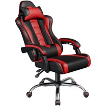 Yaheetech PU Leather Ergonomic Gaming Chair with Removable Head Pillow, Black/Red