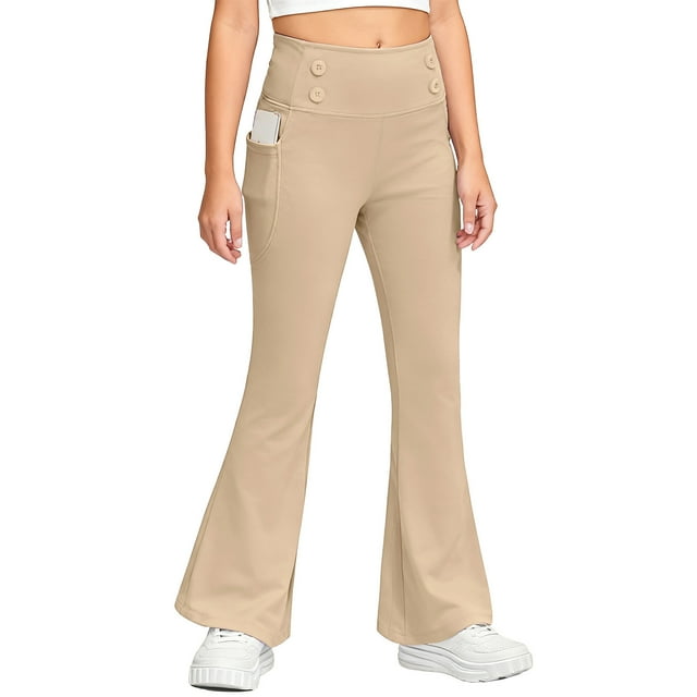 Pantalones largos, leggings acampanados para niñas, pantalones de yoga y baile de cintura alta, leggings para niños con bolsillos, pantalones de yoga para mujer