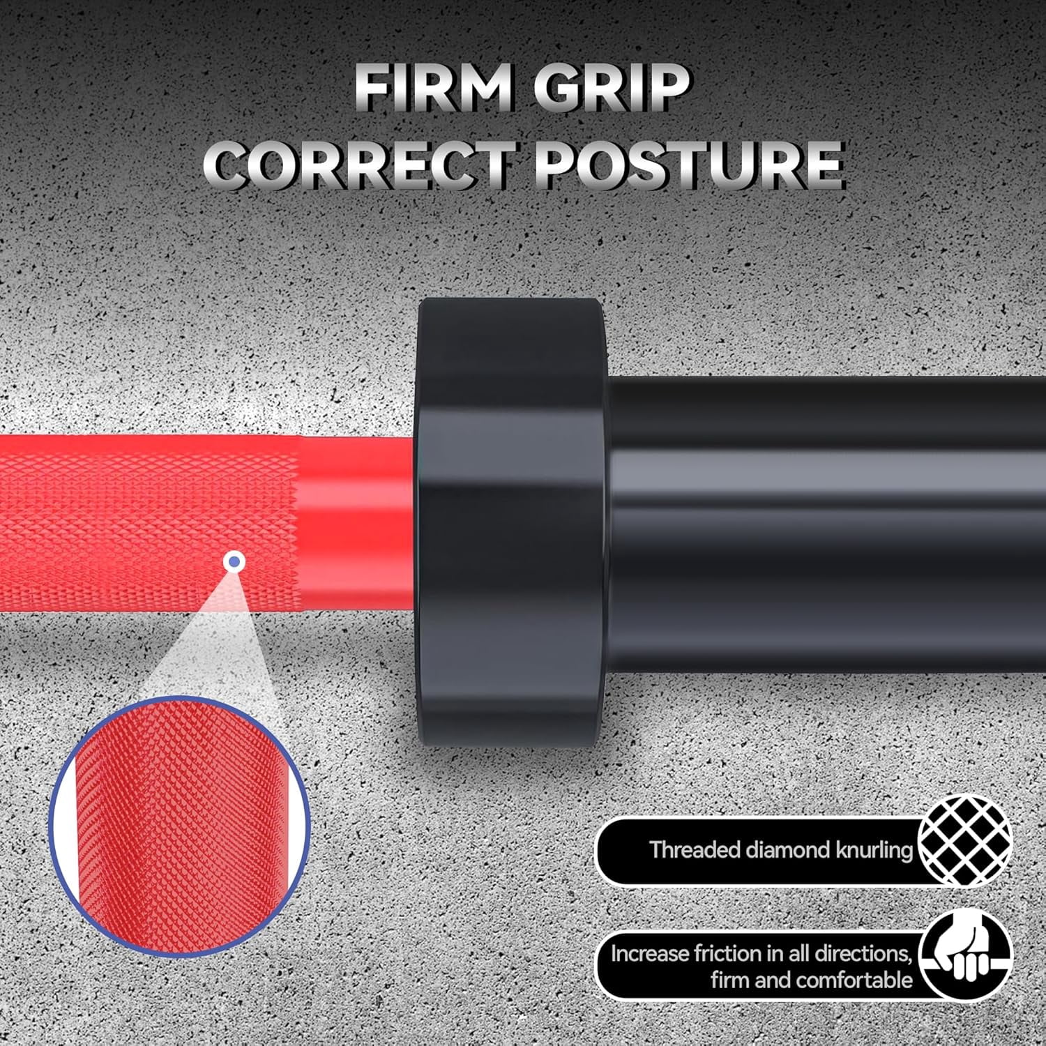 Acekid Home Gym Barbell Bar with Anti-Slip Knurling, Solid Steel for Weightlifting, Red/Black