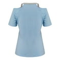 thumbnail image 4 of Summer Saving Wycnly Womens Blouses and Tops Dressy Beach Going out Plus Size Lightweight Comfy Cold Shoulder Tunic Shirts Summer Striped Print V-Neck Short Sleeve Cute Tees Tops Light Blue XXL, 4 of 4