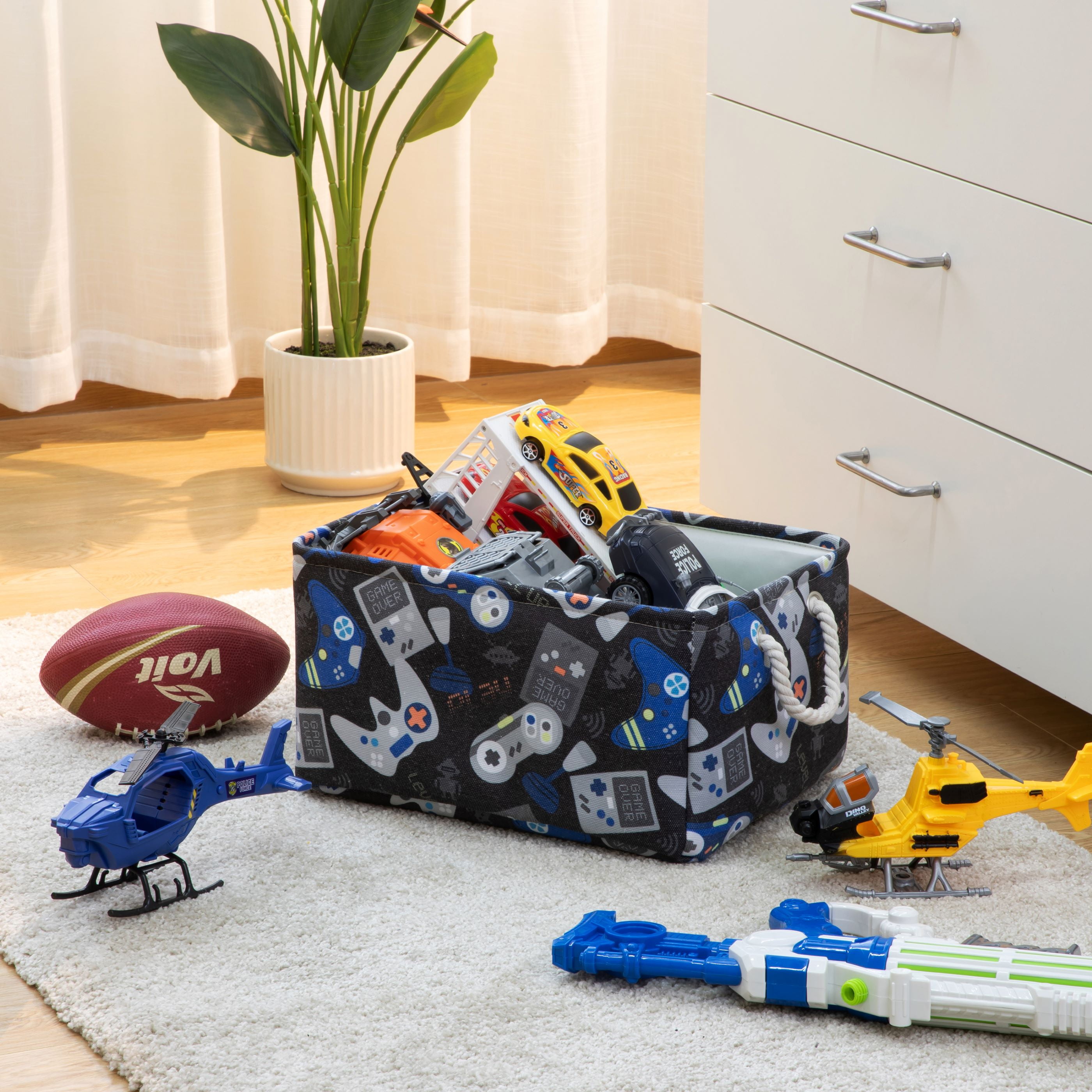 Your Zone Kids Gamer Canvas Storage Basket with Handles, 15 in x 11 in x 7.8 in
