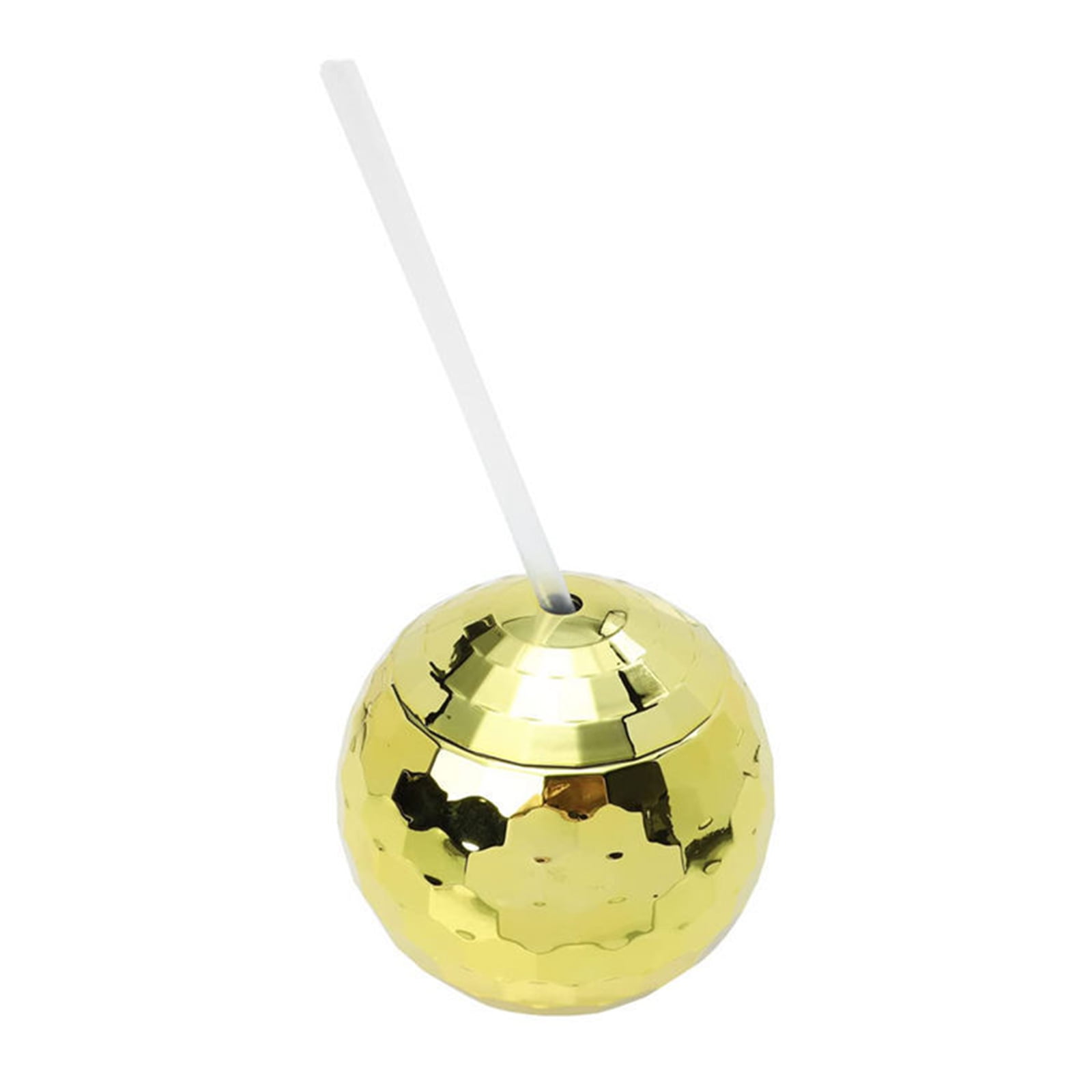 MATHOWAL Disco Glitter Ball Cup With Straw Cocktail Glass Bar Birthday