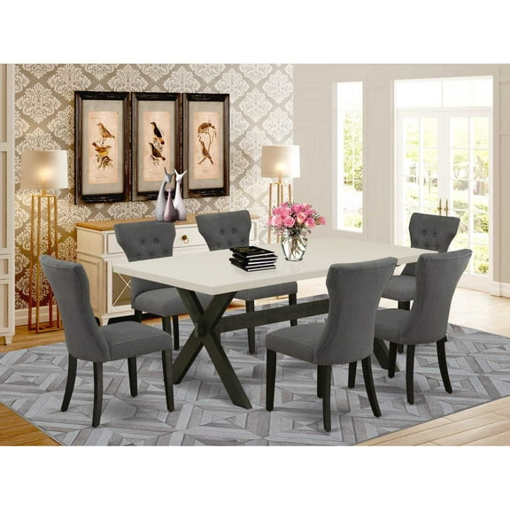 East West Furniture X-Style 7-piece Wood Dining Table and Parson Chairs in Black