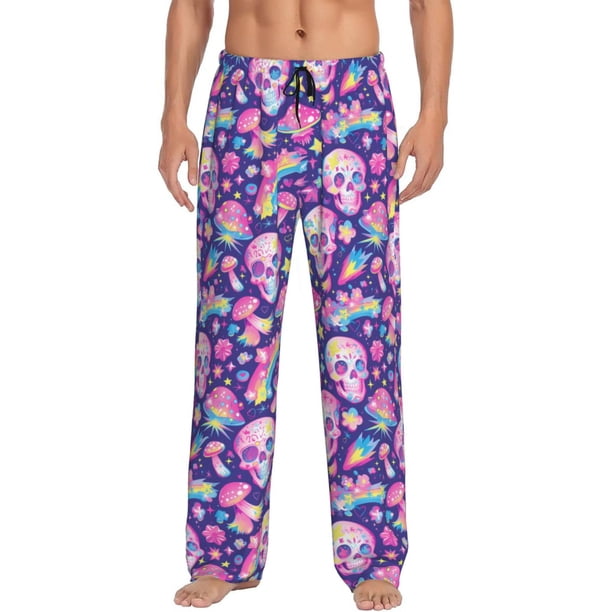 Balery Skull rainbow mushroom colorful Pantalones de pijama para hombre, pijama ultraligero, pantalón de descanso-X-Large