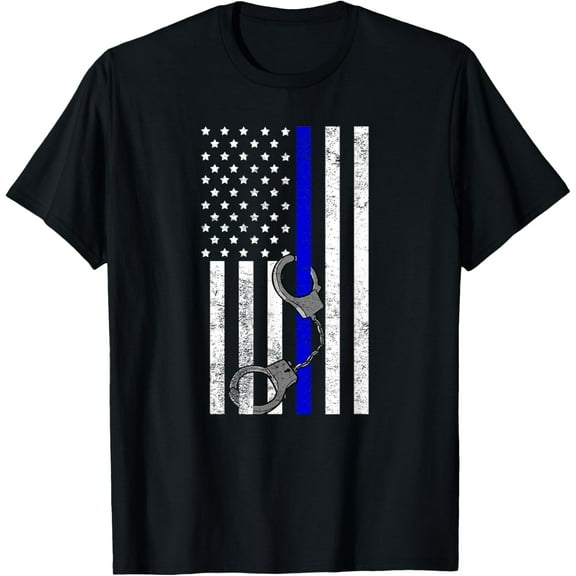 US Flag Thin Blue Line Handcuffs Cop LE Police Officer Gift T-Shirt