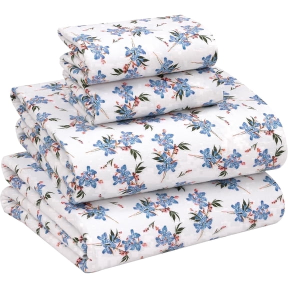 RUVANTI Flannel Sheets Full Size - 100% Cotton Double Brushed Bed Sheets Set, Deep Pockets 16 Inches, All Seasons Breathable & Extra Soft Full Sheets, Warm & Cozy, 4 Piece, Cloud Nine
