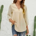thumbnail image 4 of ketyyh-chn99 Beige White T Shirt Tunic Tops for Leggings for Women Long Sleeve V Neck T Shirts Casual Loose Fit, 4 of 5