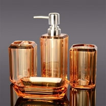 HXRH Clear Acrylic Bathroom Accessories Set,4 Pieces Lotion Bottle Toothbrush Holder Soap Dish,Soap Dispenser Mouthwash Cup Set,Senior Bathroom Home Decor (Amber)