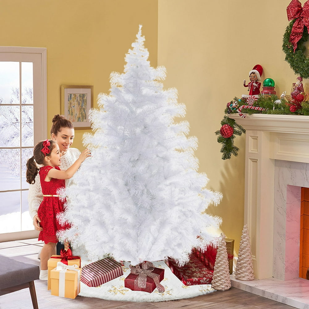 Cordless outdoor ornaments : outdoor ornaments PODPLUGG 7ft Artificial Christmas Tree Full Tree with Metal Stand White for Indoor and Outdoor