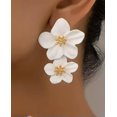 thumbnail image 2 of HOOUN White Flower Stud Earrings Forget Me Not Two Double Flowers Wedding Prom Bridal, 2 of 3
