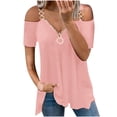 thumbnail image 2 of Aloohaidyvio Tops,Women Solid V-Neck Short Sleeve Strapless T Shirt Polluver Blouse Tank Tops, 2 of 6