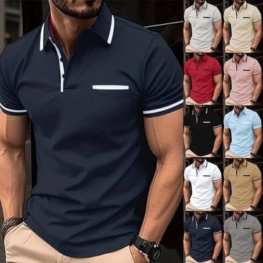 Odbmxy Short Sleeve Polo Shirt for Men Big and Tall Tee Shirts for Men Button Solid Patchwork Regular Casual Shirts,Blue XL