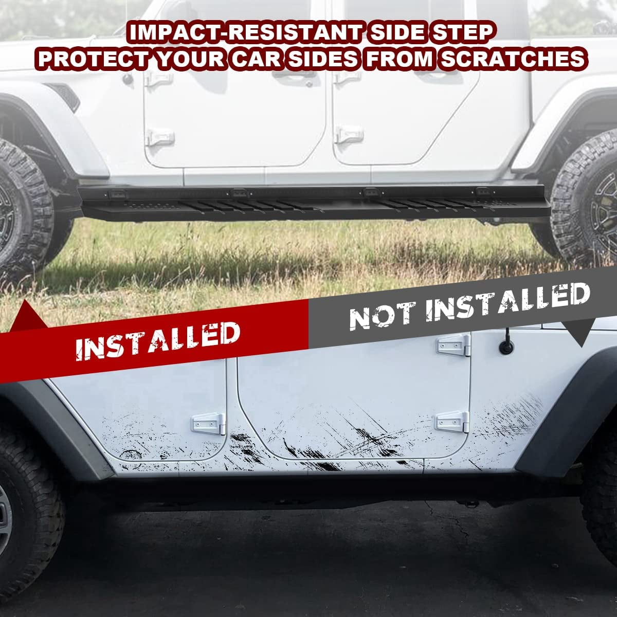 WOLFSTORM Running Boards Side Steps with LED Light for Jeep 2019-2023 JT Gladiator Pickup Trucks|6" Wide Rock Slider Car Door Nerf Bars Step Rails|4 Full Size Door|Texture Black
