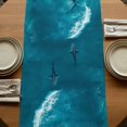 thumbnail image 5 of Teal Blue Ocean Shark Table Runner, Coastal Wave Summer Beach Washable Cotton Linen Table Runners 90 Inches Long, Dresser Scarf Runner for Dining/Coffee/Kitchen/Hallway Tables 13''x90'', 5 of 9