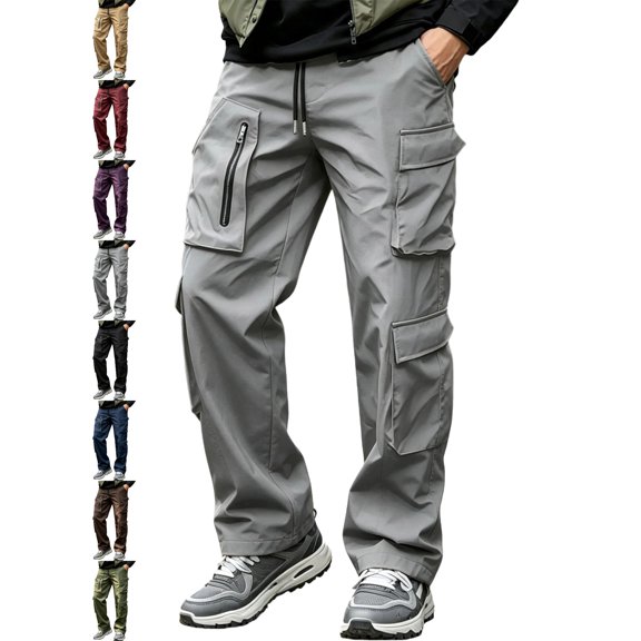 Cargo Pants for Men Straight Leg Relaxed Fit Drawstring Elastic Waist Multi Pocket Durable Outdoor Pants