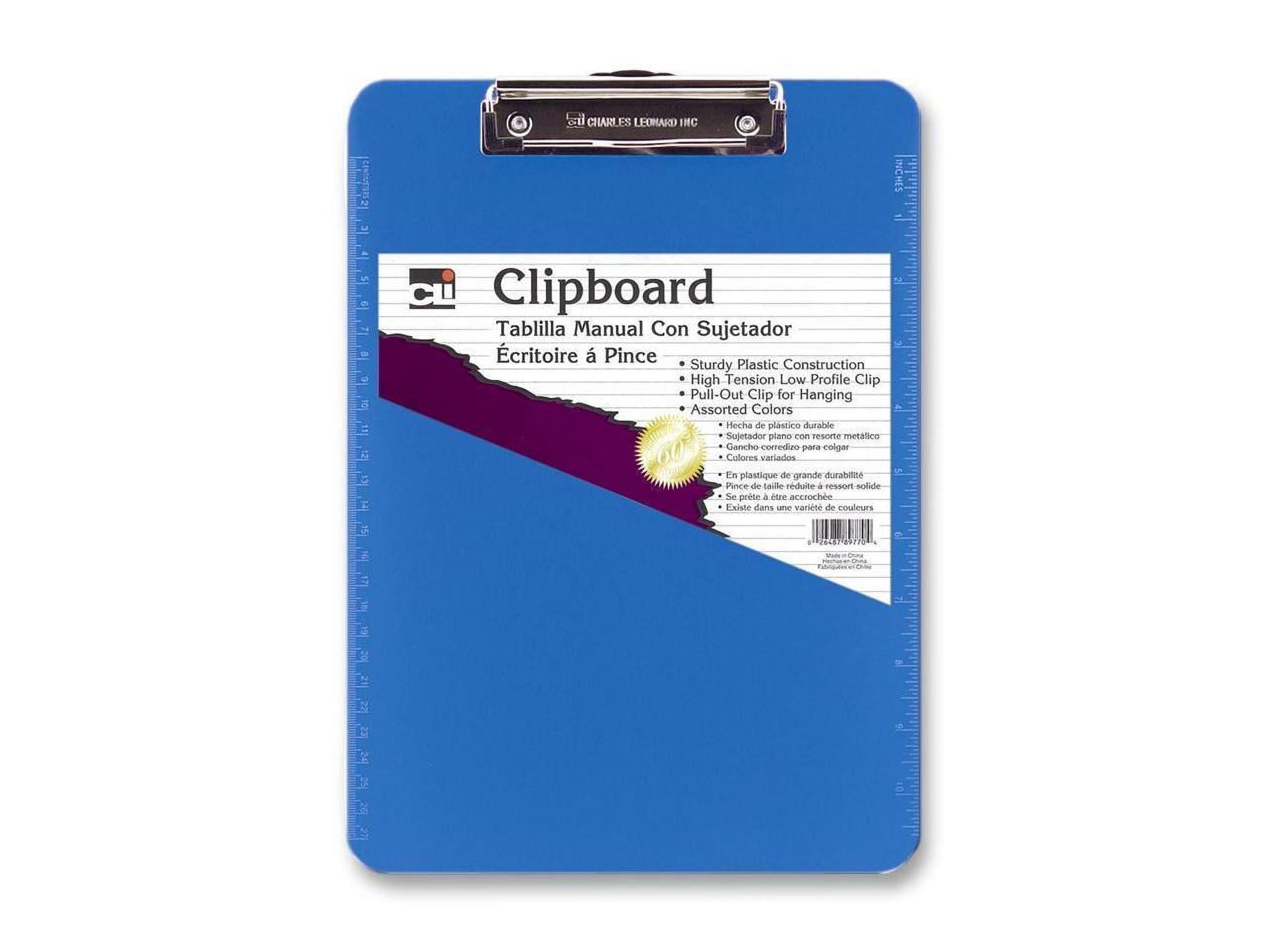 CLI Rubber Grip Plastic Clipboards - 8 1/2" x 11" - Low-profile - Plastic - Neon Blue - 1 Each