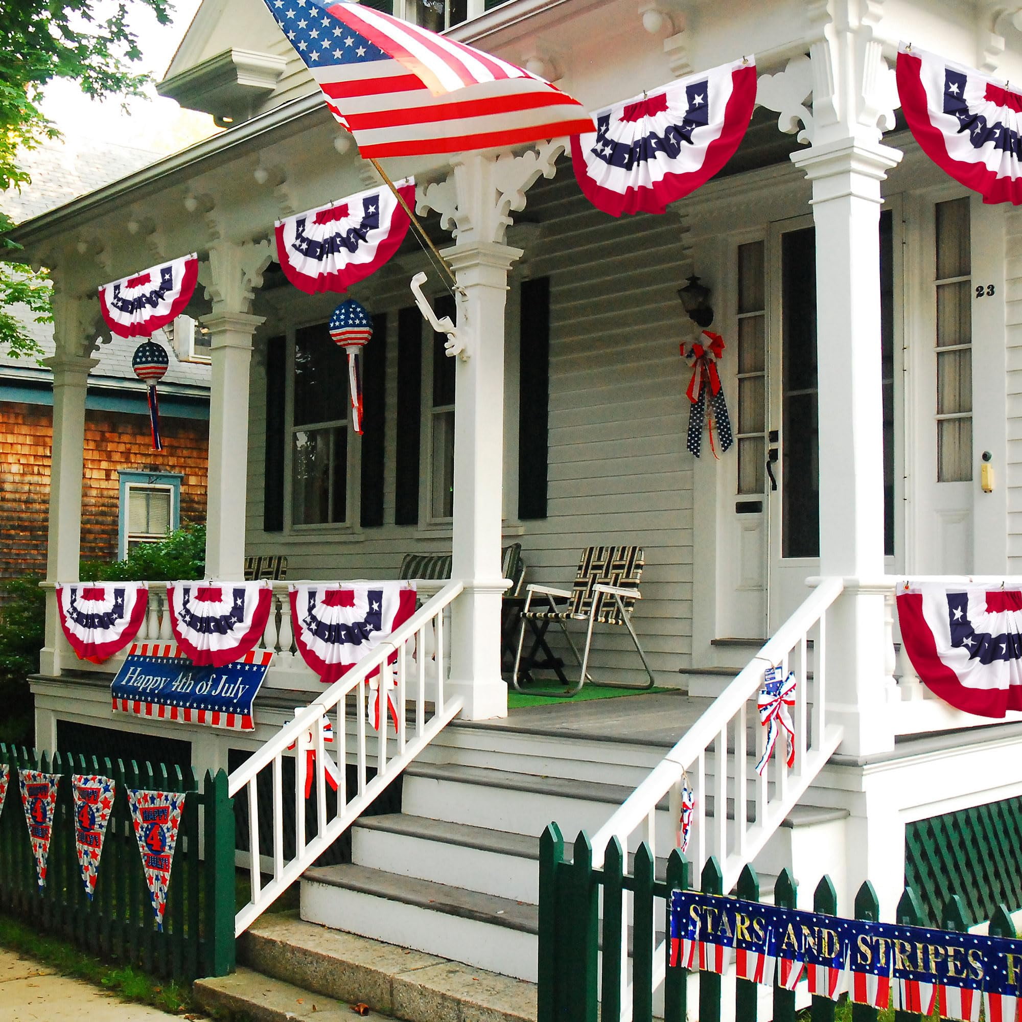4 PCS 4th of July Decorations, 1.5 x 3 FT USA Pleated Fan Flags, Patriotic Bunting Decor American Flag Banner Fourth of July US Half Fan Flags Independence Day Memorial Day Outdoor Home Decor