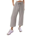 thumbnail image 2 of Baqcunre Womens Cotton Loose Cropped Pants Comfy Work Pants with Pockets Elastic High Waist Paper Bag Drawstring Pants,Size M,Womens Sweatpants,Pants for Women,Womens Fashion,Women's Pants,,Grey, 2 of 5