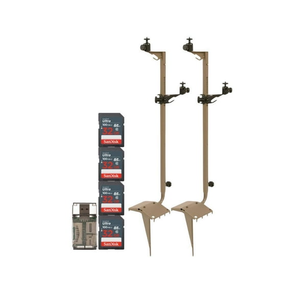Stealth Cam Adjustable Multi-Pivot Mounting Post for Trail Camera and Battery (2-Pack) Bundle with 32GB Ultra SDHC UHS-I Memory Card (4-Pack) and Hf-cr35b SD Card Reader USB 2.0 (7 Items)
