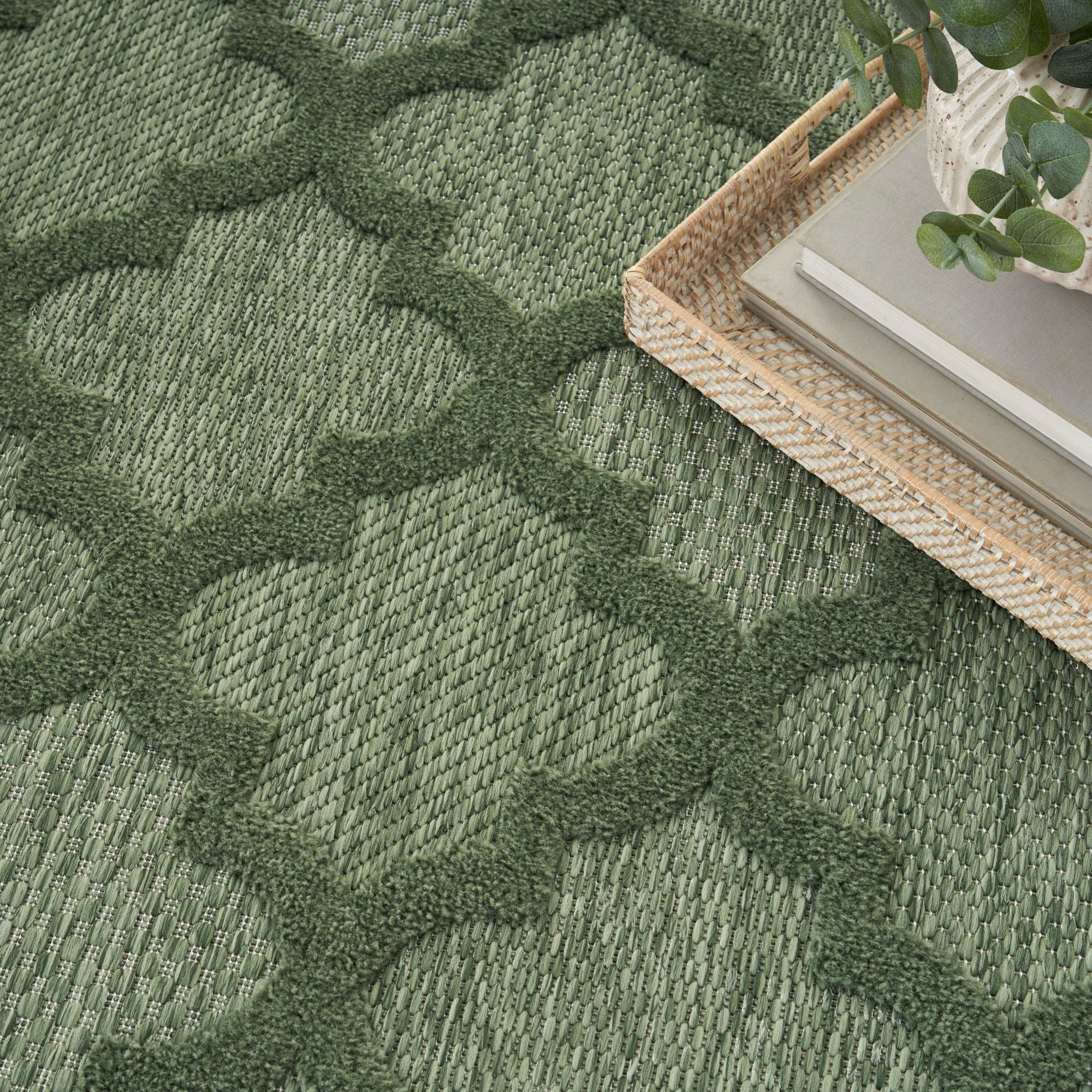 Nourison Easy Care Trellis Flatweave Indoor Outdoor Area Rug 9' x 12' Green