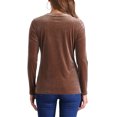 thumbnail image 3 of BLUSA DE VELVET ELÁSTICA DE MANGA LARGA Y CUELLO REDONDO CASUAL PARA MUJERES CHIC XS COLOR MARRÓN, 3 of 5