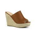 thumbnail image 1 of BLISSFUL STEP Chaussures pour Femmes Talon Compensé Bout Ouvert Espadrilles à Plateforme Mules Brun 7,5, 1 of 7