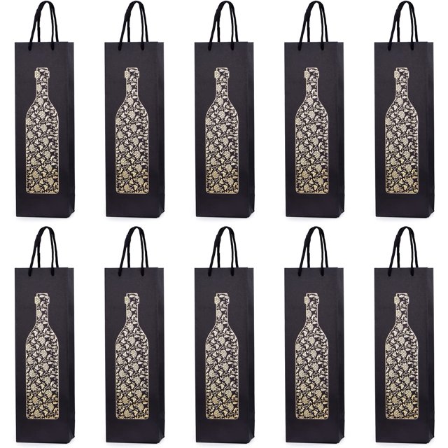 CHAO 10 Bolsas para Botellas de Vino - Patrón Dorado 2# - 35 x 12 x 9 cm Bolsas de Regalo para Vino, Prosecco y Champán - Botellas de Vino y Vides