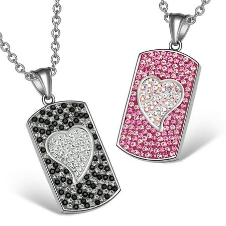 Magic Hearts Austrian Crystal Love Couples or Best Friends Dog Tag Pink Rainbow White  Black