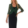 thumbnail image 1 of Chal de Encaje Floral para Mujeres, Manga 3/4, Formal, Elegante, Cárdigan Bolero, Talla XS, Verde Oscuro, 1 of 6
