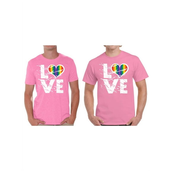 Awkward Styles Gay Couple Shirts Gay Love T-Shirts for Men Rainbow Heart