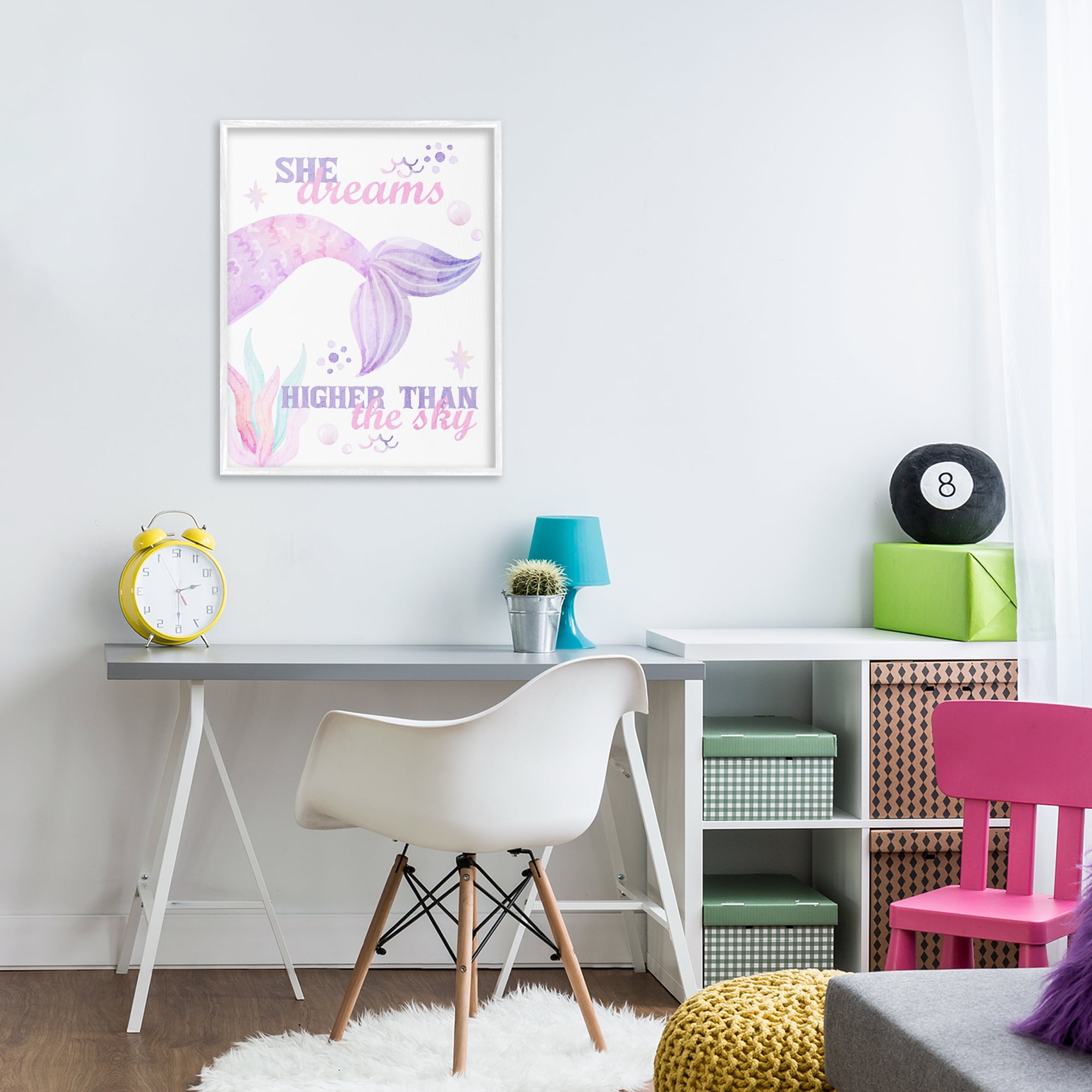 She Dreams Higher Than The Sky White Framed Giclee Art, design by Kim Allen