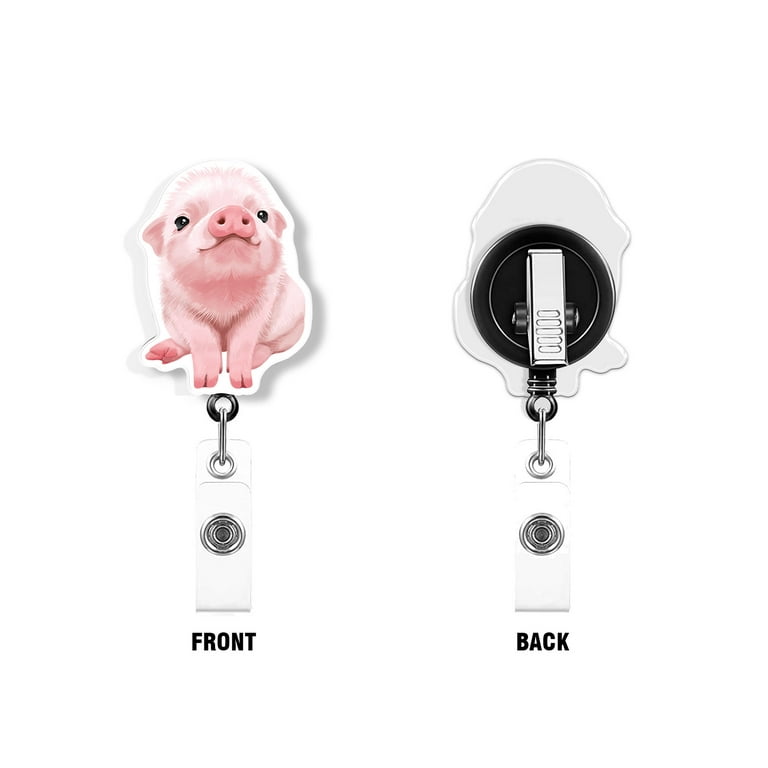 WIRESTER Set 2pcs Design Acrylic Key Card Holder Belt Clip Reel Id Badge  Retractable - Nursery Baby Pig Piglets