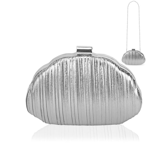 Gustave Shell Shaped Clutch Purse for Women Elegant Pleated Crossbody Evening Bag Formal Handbag with Chain Shoulder Strap for Wedding Party Prom - Silver