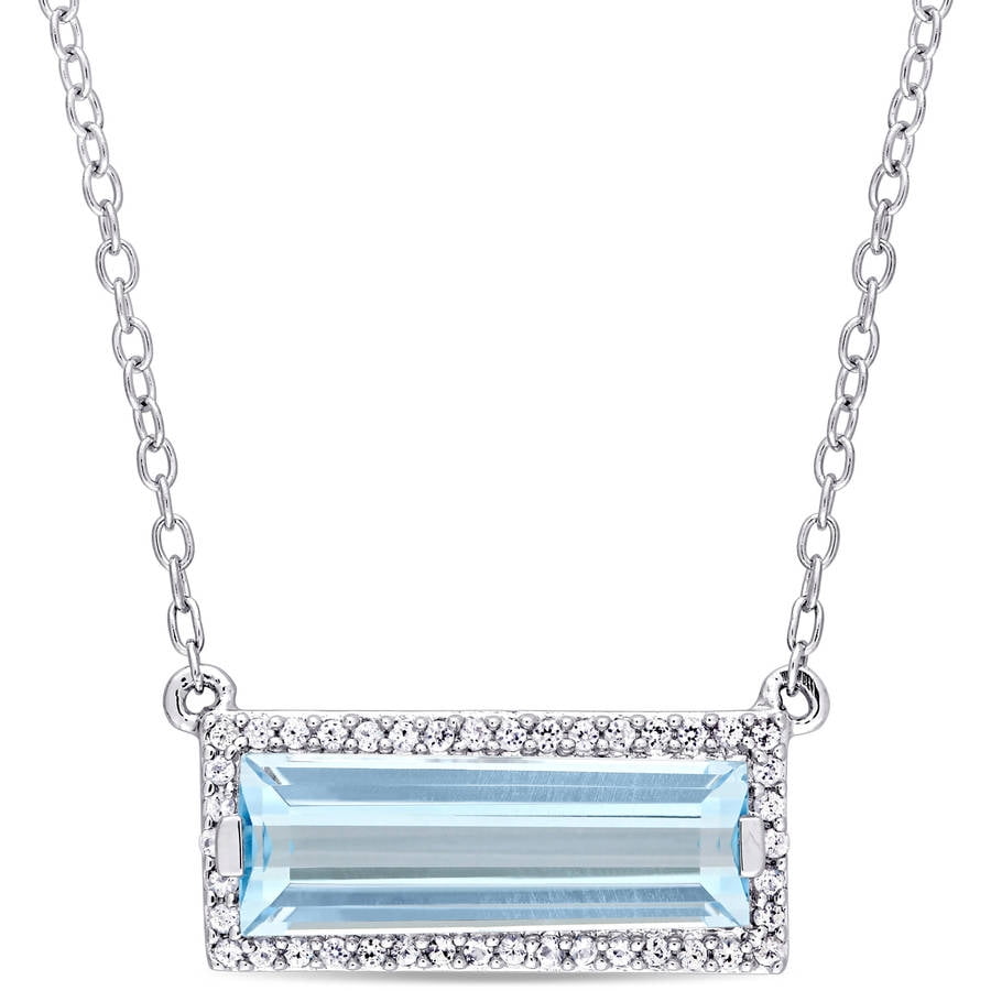 Tangelo 3 Carat T.G.W. Sky Blue Topaz and White Sapphire Sterling Silver Baguette Necklace, 17" by Tangelo