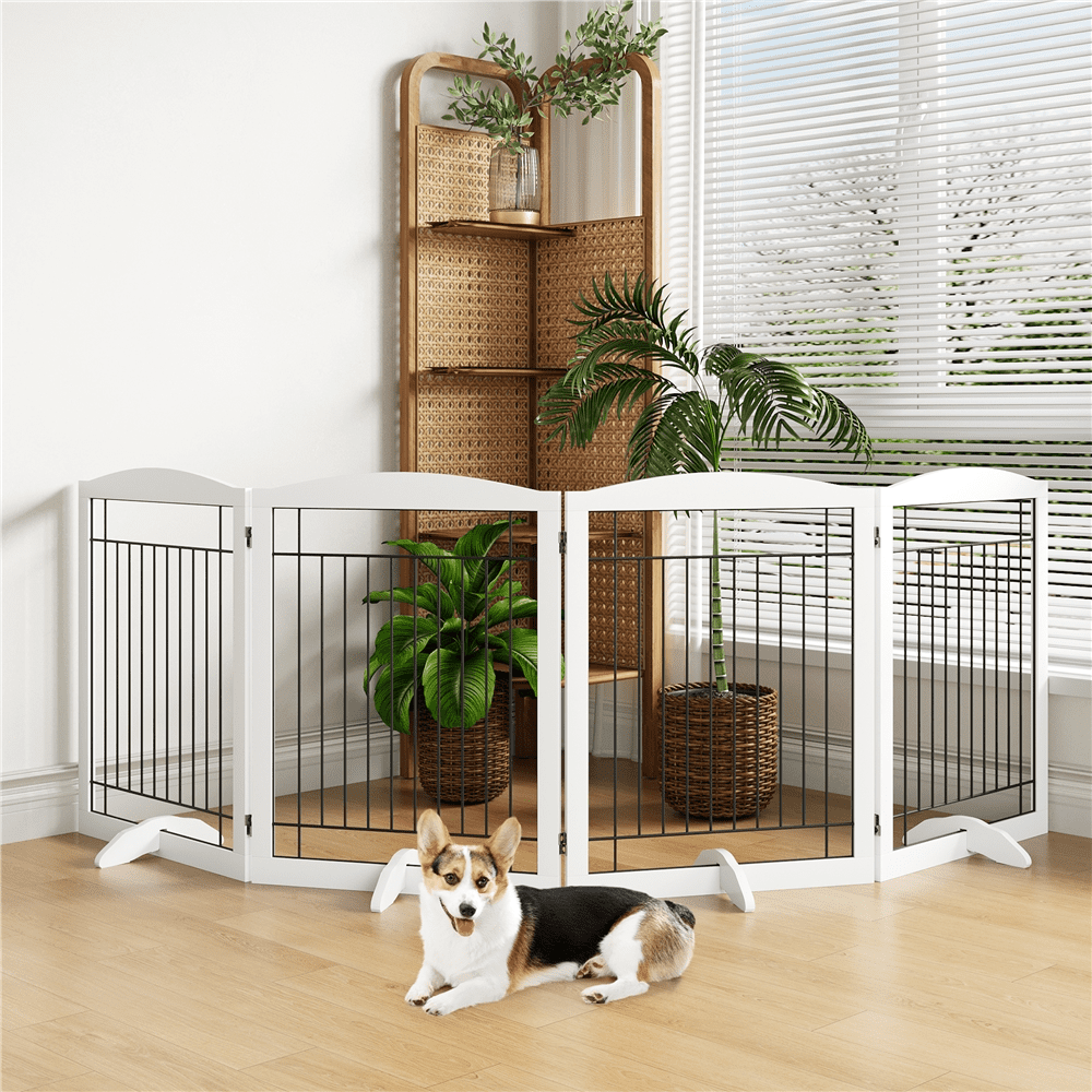 Alden Design 31.5" Height Foldable Pet Gate with 2 Support Feet, White