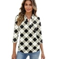 thumbnail image 4 of Garbnen Womens Polo Shirts 3/4 Sleeve Plaid Lapel V Neck T Shirts for Women Dressy Fitted Color Block Womans Blouse with Front Pocket, 4 of 5