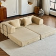 thumbnail image 6 of CQSXDA Foldable 59 Inch Corduroy Sofa Bed With Cylindrical Pillow And Fixed Frame For Living Room Or Bedroom Use, Beige, 6 of 17