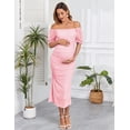thumbnail image 3 of Vestido de maternidad AISWI con mangas abullonadas, cuello cuadrado, malla, rosa, 3 of 6