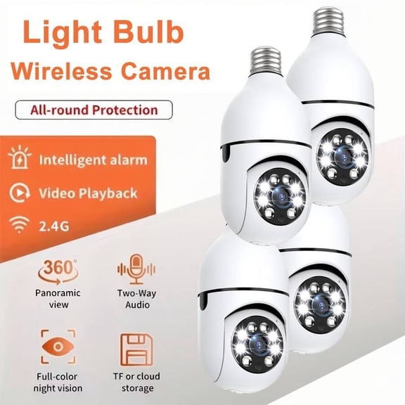 3MP 2K Light Bulb Security Cameras Outdoor Wireless Indoor Camera for Home Security, IP PTZ House Cameras, 2.4GHz WiFi Cameras with Smart Motion Detection, 2-Way Audio, Full Color Night Vision