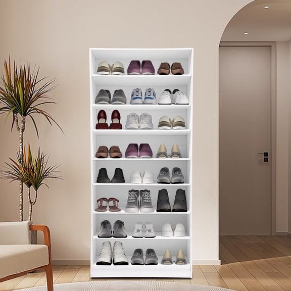 8 Tiers Shoe Cabinet Modern Freestanding Shoe Storage Cabinet for Entryway White
