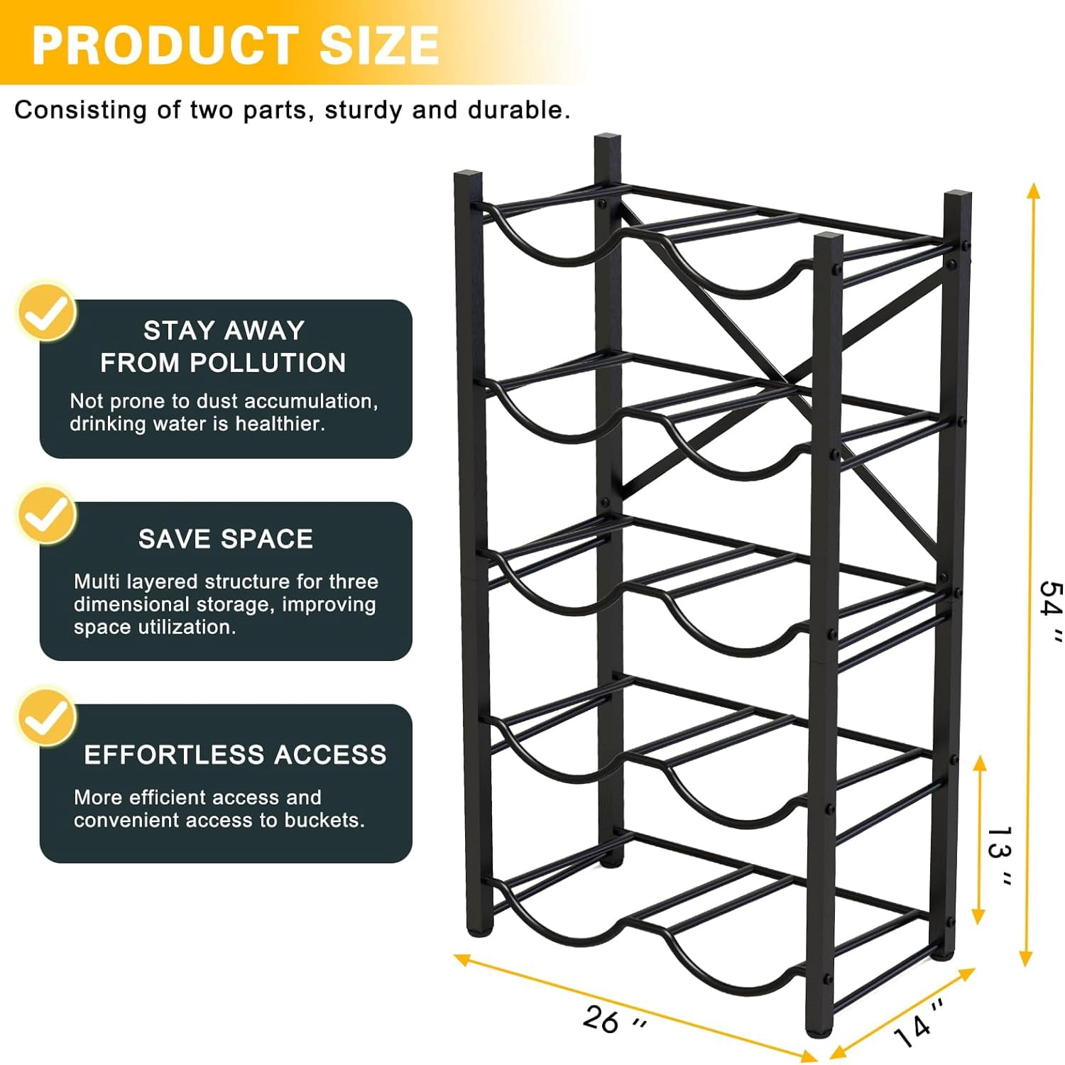 5 Gallon Water Jug Holder, 5 Tier Water Bottle Organizer for 10 Bottles, Water Bottle Storage Rack for Home Kitchen, Office