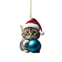 Lilixerw Christmas Cute Cat Pendant,Mini Cartoon Holding Cat Acrylic Pendant for Christmas Tree Ornaments