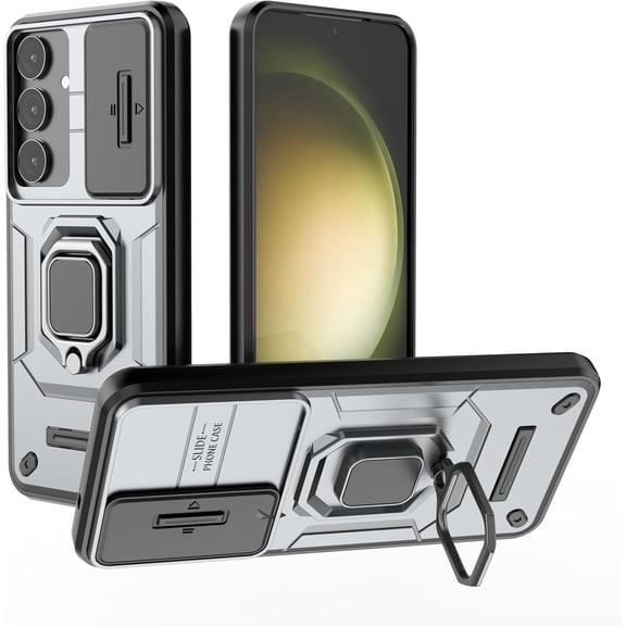 REQO for Samsung Galaxy S25 Plus Case, [Slide Camera Cover] [Built-in Kickstand] Rotated Ring Military Grade Shockproof Protective Phone Case for Samsung Galaxy S25 Plus