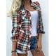 thumbnail image 2 of Camisa a cuadros para mujer Patrón a cuadros casual Bolsillo en el pecho Colores vivos de moda Túnica a cuadros para mujer Rojo S, 2 of 4