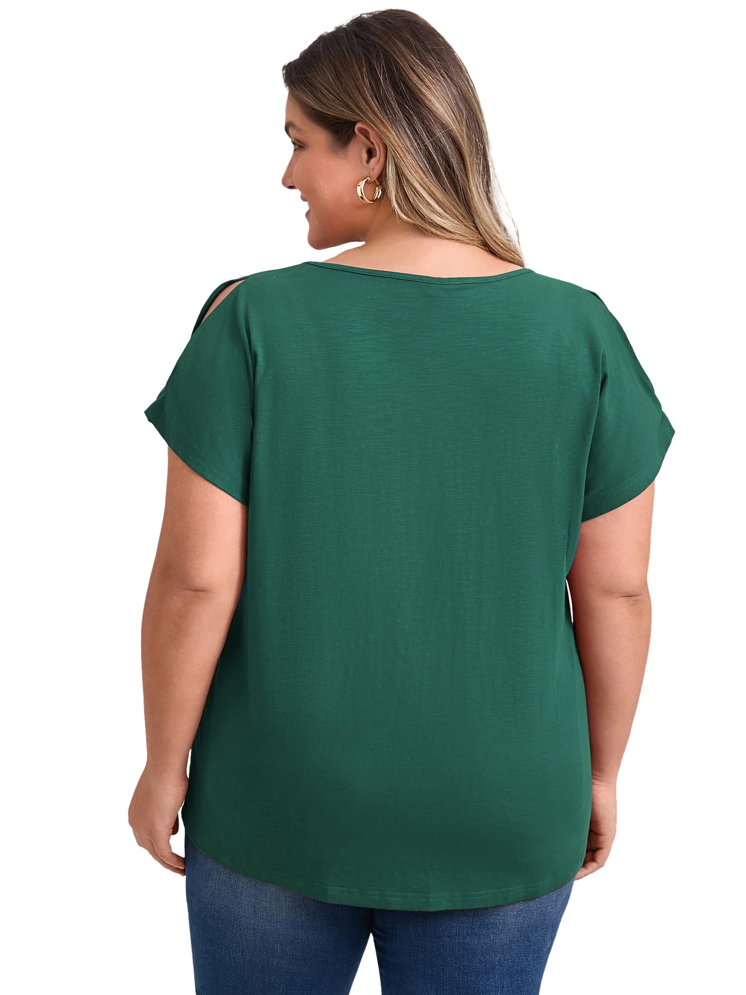 DARING DIVA Women's Plus Front Pleated V Neck Slit Sleeve Blouse 3X Dark Green