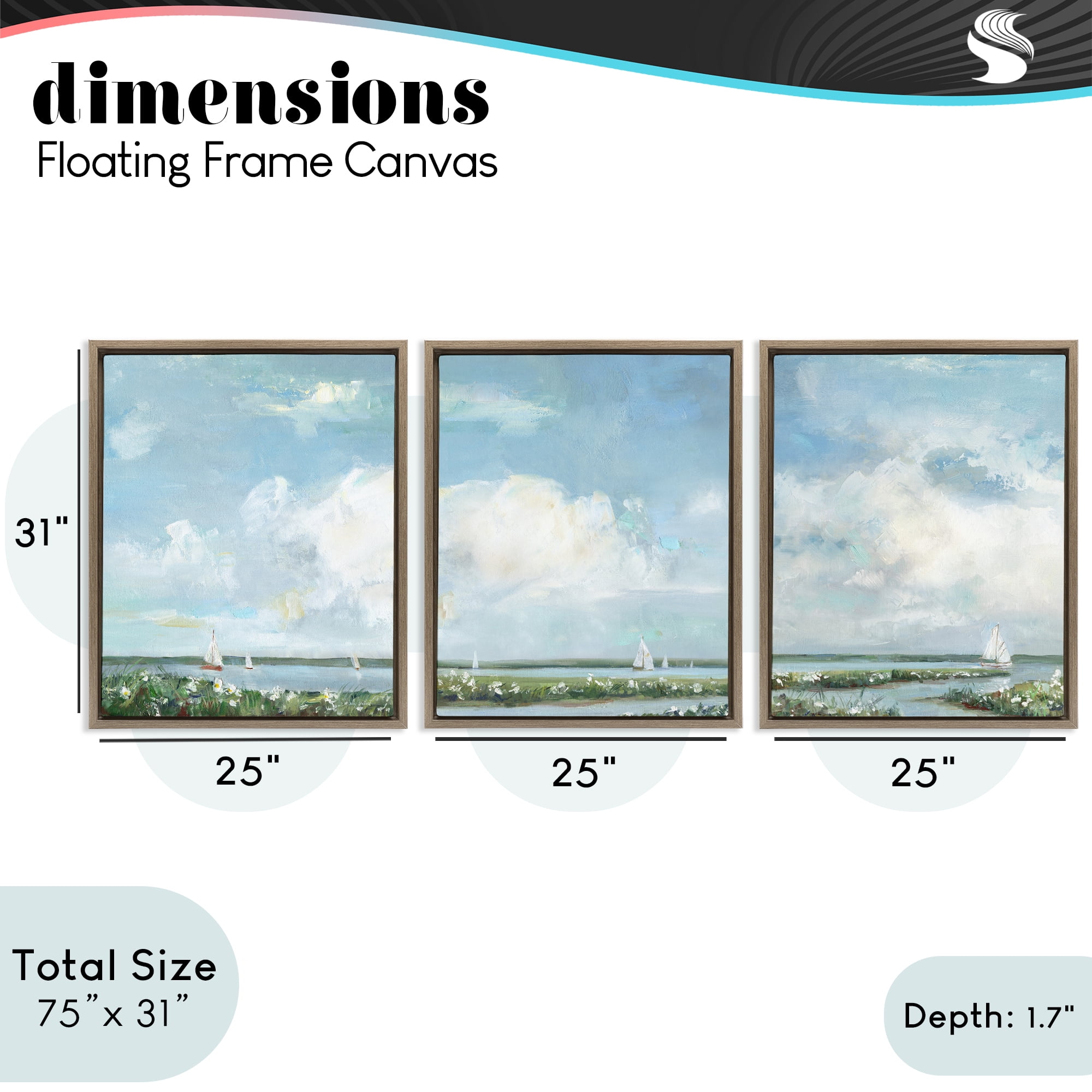 Stupell Industries Daisies Along Calm Coastline 3 Piece Brown Framed Floater Canvas Set, design by Sally Swatland