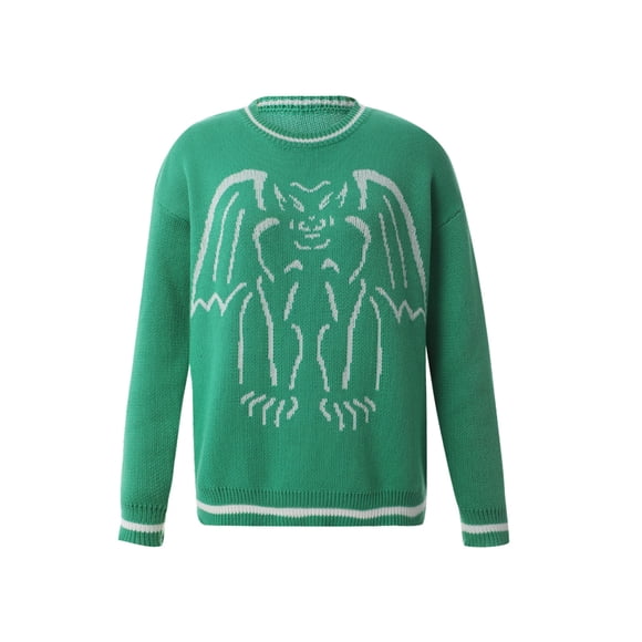 xiaxaixu Women's Round Neck Long Sleeve Animal Monster Print Loose Sweaters